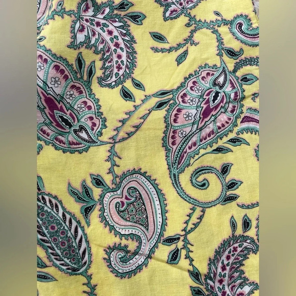 Zara paisley print linen cotton blend high waist pull on drawstrings yellow SX S - Picture 2 of 13